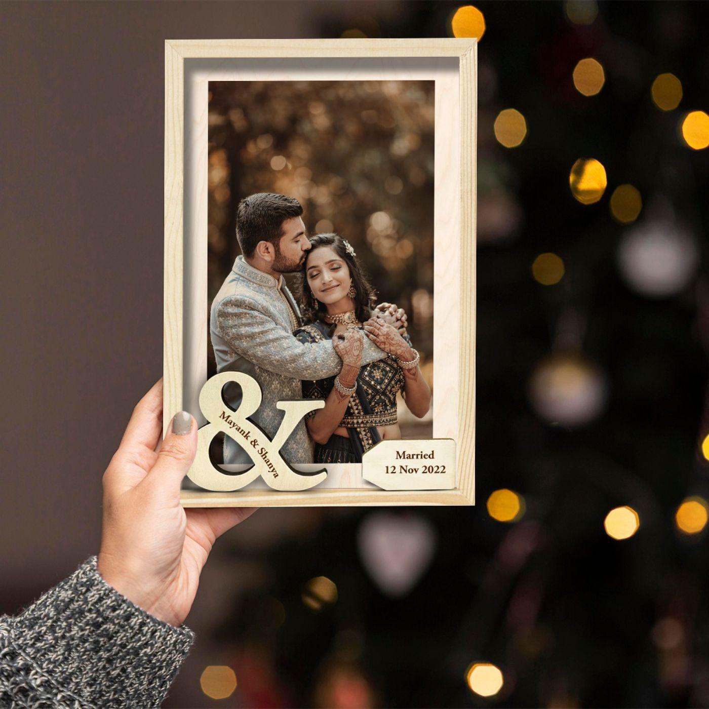 Personalized Wooden Photo Frame for Couples with Name & Wedding Date