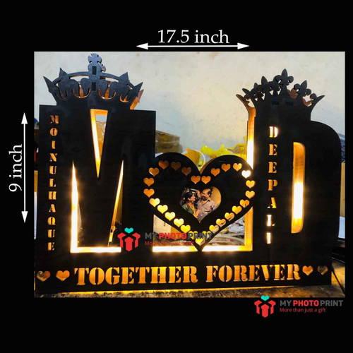Customized Joint Name Board (Customized Couple Photo Alphabetic A To Z Wooden Name Board Multicolor Led And Remote #1722Copy)