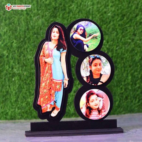 Personalized Round Unique With 4 Photos Wooden Table Top