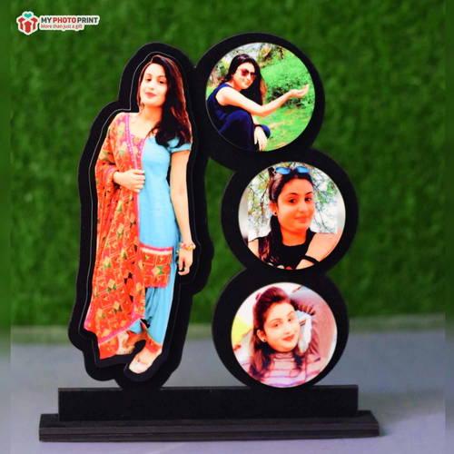Personalized Round Unique With 4 Photos Wooden Table Top
