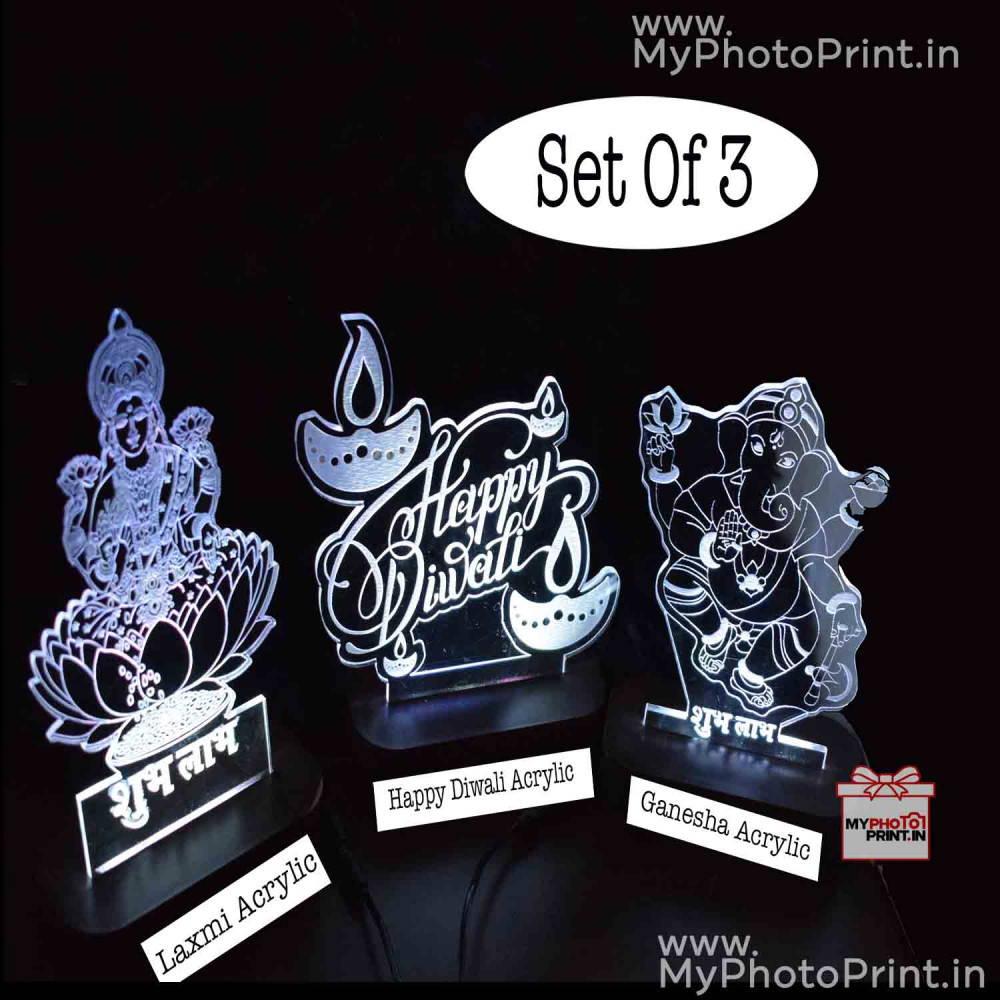 Diwali Acrylic Trio  (Pack of 3 Different Lamp Multicolored)