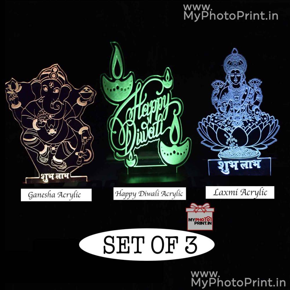 Diwali Acrylic Trio  (Pack of 3 Different Lamp Multicolored)