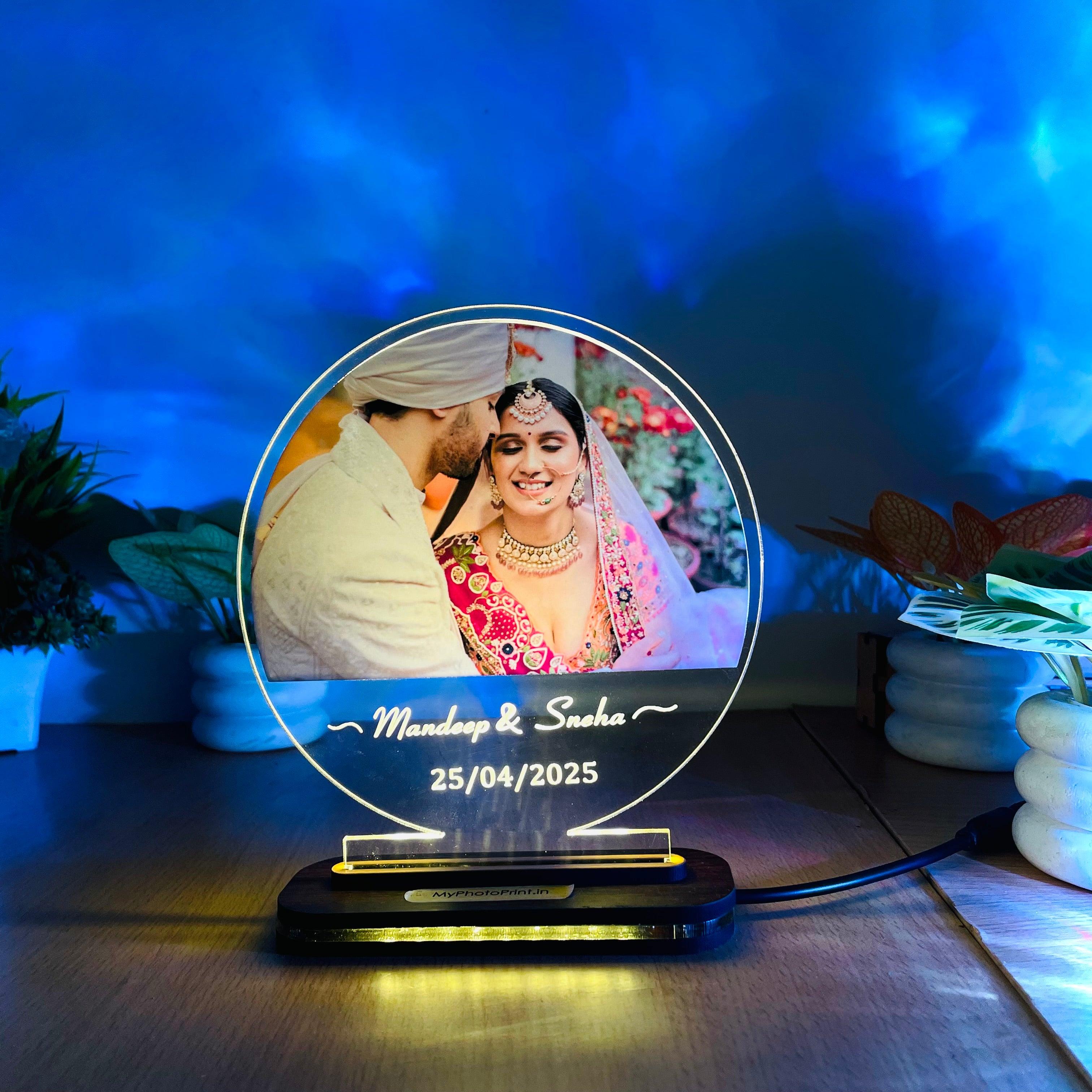 couple name & date circular With Photo Lamp