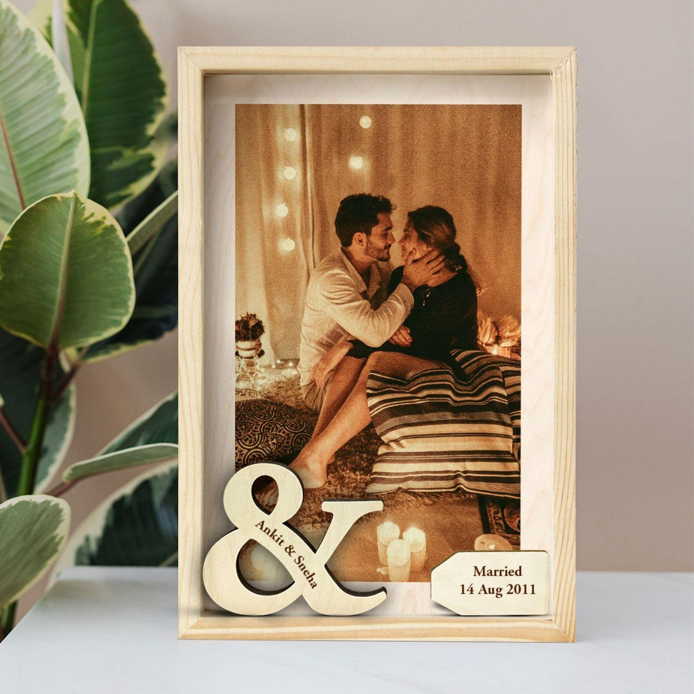 Personalized Wooden Photo Frame for Couples with Name & Wedding Date