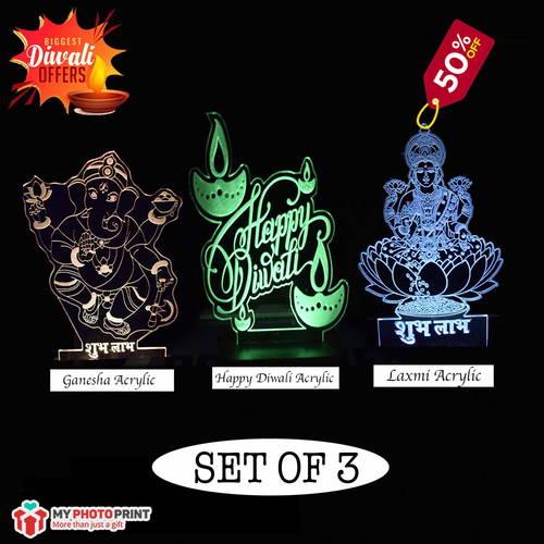 Diwali Acrylic Trio (Pack of 3 Different Lamp Multicolored)
