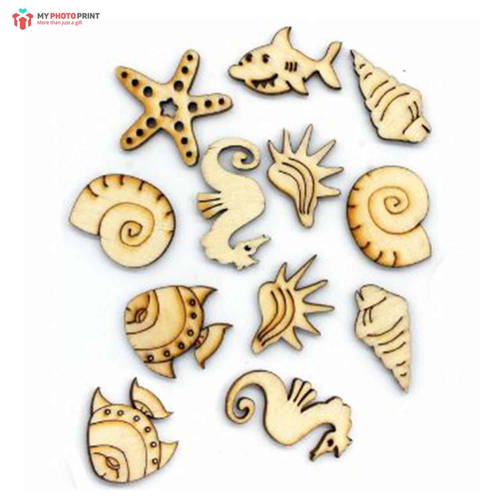 Aqua Animals Design Mdf Wooden Craft Cutout Any Shapes & Patterns | (PACK OF 10 )