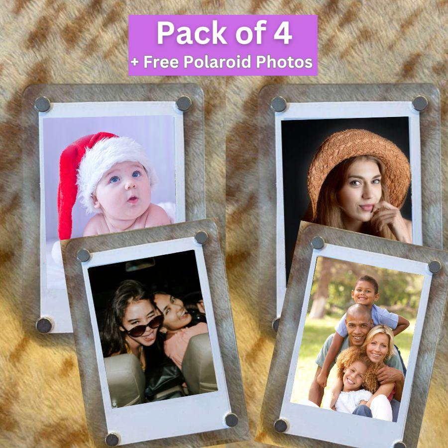 4 Polaroids Photo Magnetic Frames By MyPhotoPrint - Pack of 4 - With 4 Free Photos