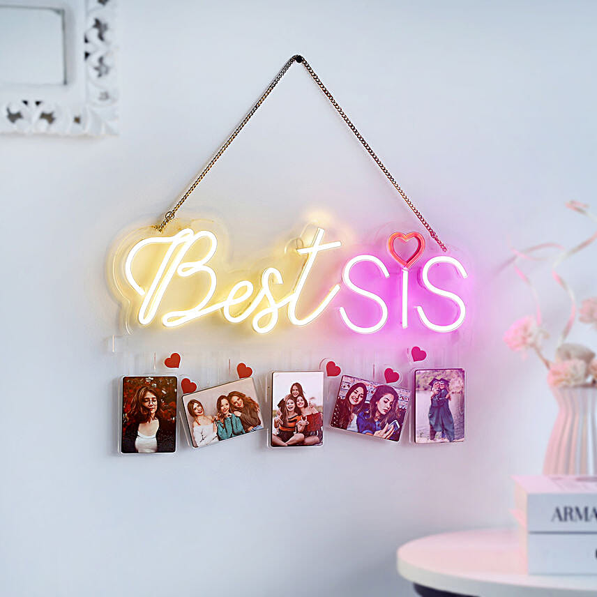 Best Sis Neon Light Wall Hanging with 5 Personalized Frames